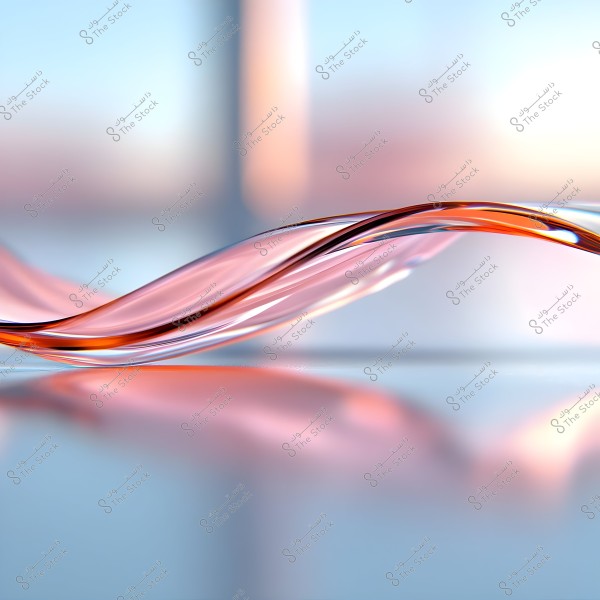 Abstract artwork featuring curved lines with a gradient of pink and orange hues on a blurred background with vibrant colors, evoking a sense of movement and fluid flow.