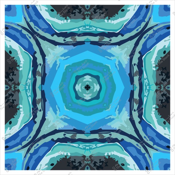 نمط هندسي متماثل يشبه الماندالا بألوان زرقاء وخضراء داكنة وفاتحة.