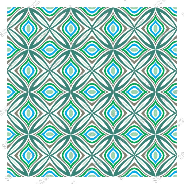 نمط هندسي متكرر بأشكال زهرية وتصميمات باللونين الأزرق والأخضر.