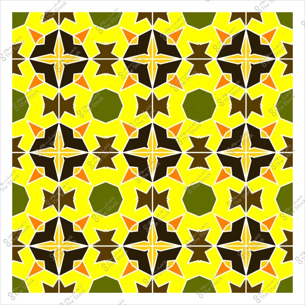 نمط زخرفي إسلامي بأشكال هندسية متعددة الألوان باللون الأصفر والأخضر والبني والبرتقالي.