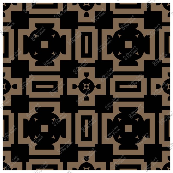 Geometric pattern with black and brown motifs in a repeating design.