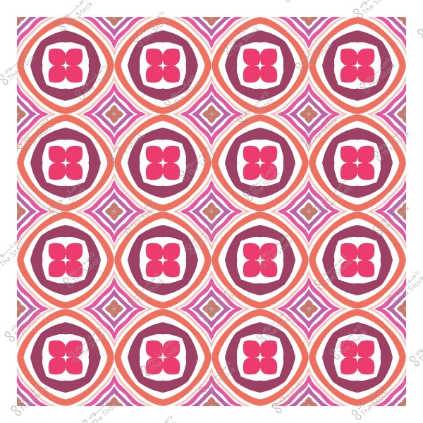 تصميم نمط هندسي بألوان وردي وبرتقالي مع أشكال دائرية وزهرية.