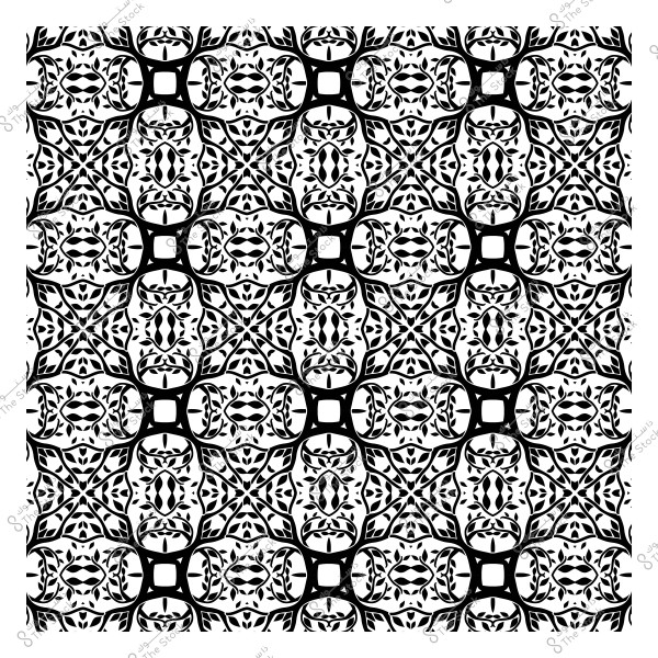 نمط زخرفي عربي أسود وأبيض بتصميمات هندسية متكررة.