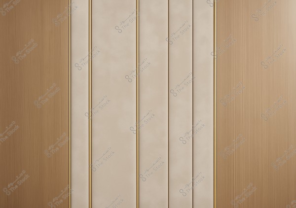 A modern interior design panel showing a wall with wooden and beige colors, featuring vertical golden lines separating the panels. The pattern conveys a sense of luxury and warmth.