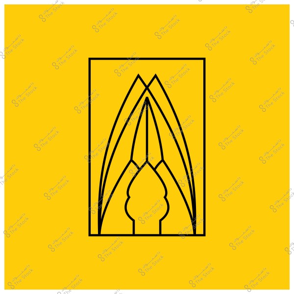 تصميم خطي بنمط معماري إسلامي على خلفية صفراء.