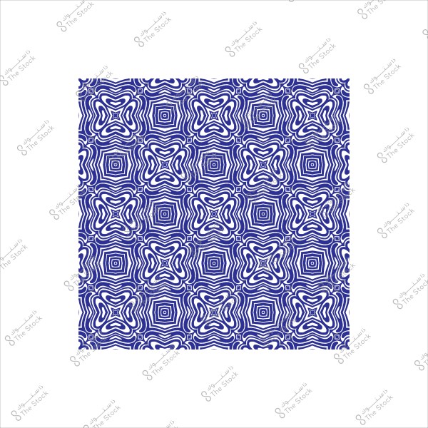 Complex blue and white geometric pattern with square repetition.