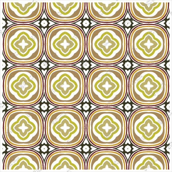 Geometric decorative pattern with beige, gold, and green colors, arranged in a symmetrical repeat.