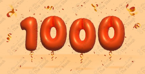 Vector Number 1000 Shape 3D Red Helium Balloons Party Decorations Anniversary Celebration Birthday Greetings.