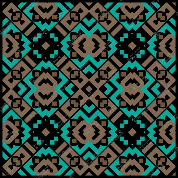 نمط هندسي متماثل بألوان زرقاء وسوداء وبنية.