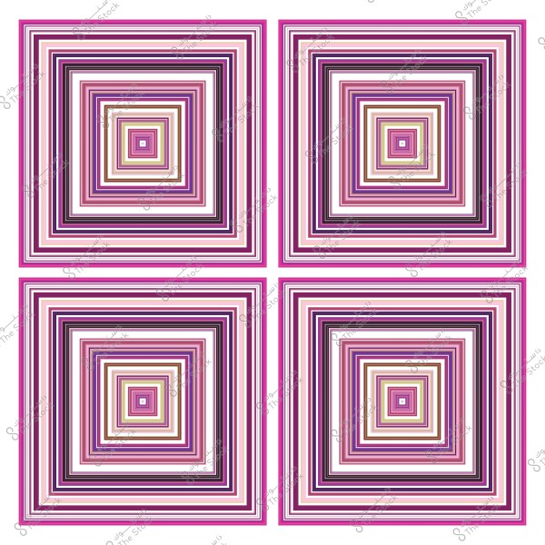 Geometric design with four nested squares in various colors like purple and pink.
