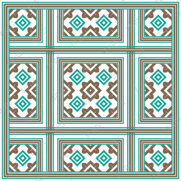 نمط هندسي ذو تصميم معقد بأشكال مربعة وخطوط متقاطعة بألوان بني وأزرق.