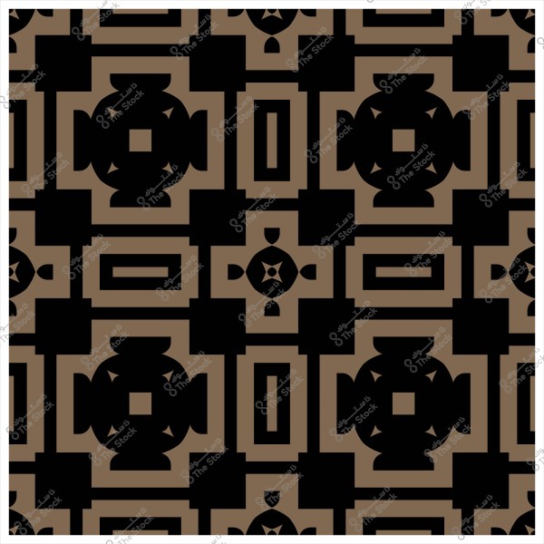 نقش هندسي بني وأسود متكرر يظهر أشكال مربعة ودائرية.