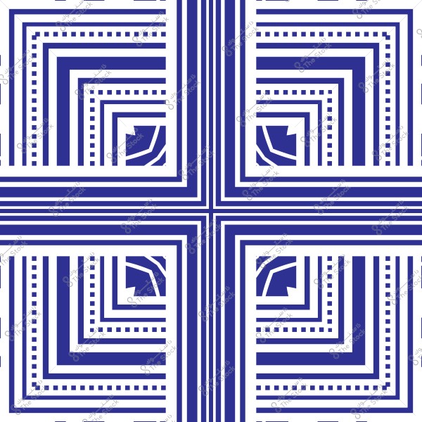تصميم تجريدي مكون من أنماط هندسية بخطوط زرقاء وبيضاء تلتقي في منتصف الصورة لتشكل تقاطع حلزوني. الأنماط مكررة في الزوايا الأربعة بنفس التنسيق, مما يخلق توازنًا وتكاملًا مرئيًا.