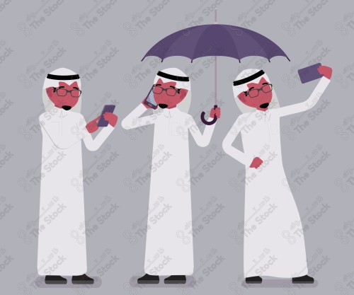 Saudi personalities interact, a man interacts with the phone, a man holding an umbrella.