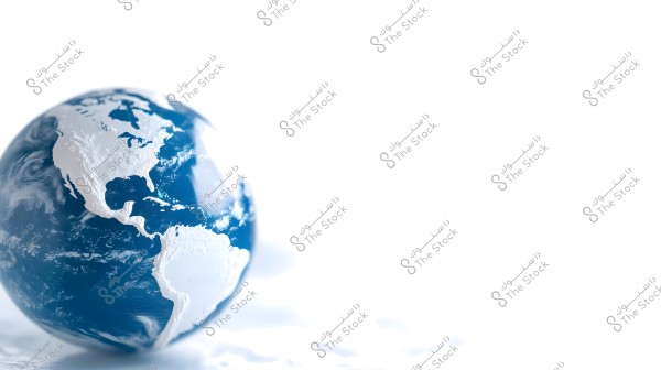 Image of planet Earth showing the western hemisphere with a focus on the Americas. The Earth is colored blue with the landmasses in white, against a bright white background.