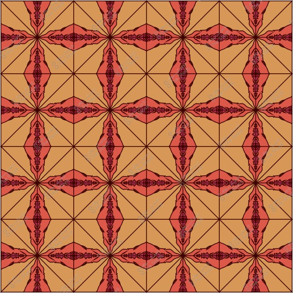 Geometric pattern design with repeating shapes in orange and red colors with black lines.