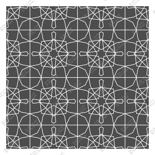 نمط هندسي متماثل باللون الأبيض على خلفية رمادية, يتكون من أشكال نجوم وخطوط متشابكة تشكل تصميمًا متناغمًا ومتكررًا.

-