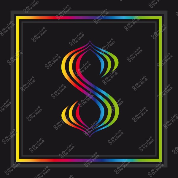 رمز الدولار بتصميم ملون ومتدرج على خلفية سوداء محاطة بإطار ملون.