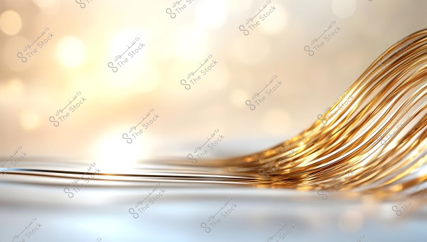 A collection of wavy golden lines flowing in curved shapes on a bright and blurred background. The lines suggest a shiny metallic texture illuminated with light reflections, conveying a sense of warmth and luxury.