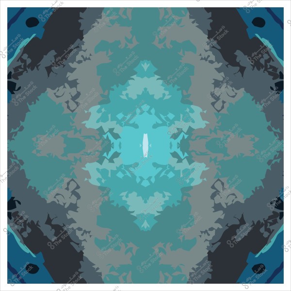 رسم تجريدي متماثل بألوان زرقاء ورمادية مختلفة, يظهر أنماطاً معقدة تشبه الفسيفساء.