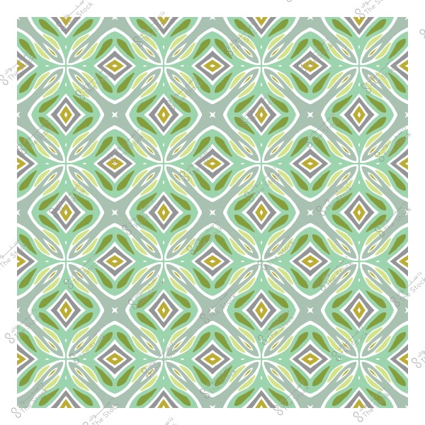 نمط هندسي متكرر بأشكال ماسية وخطوط منحنية باللونين الأخضر والأبيض.