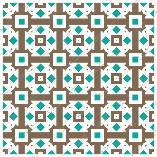 نمط زخرفي إسلامي يحتوي على أشكال هندسية متكررة باللونين البني والأزرق السماوي والأبيض. الأشكال مربعة ومثلثة تتداخل وتتناغم في تصميم متناسق.

-