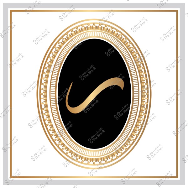 إطار بيضاوي ذهبي مصنوع بشكل زخرفي يحتوي على شكل زخرفي ذهبي على خلفية سوداء.