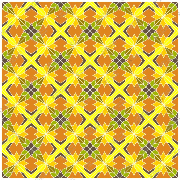 تصميم نمطي هندسي بأسلوب الزخرفة الإسلامية باللونين الأصفر والبني مع تفاصيل خضراء.