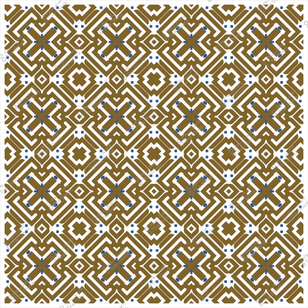 نمط زخرفي هندسي باللونين البني والأزرق مع تكرار عناصر مربعة ومثلثة