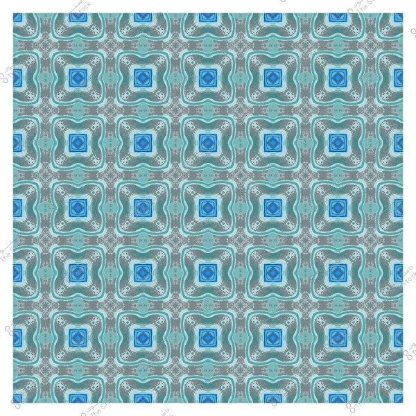 Repeated geometric pattern with shades of blue and green featuring decorative details.