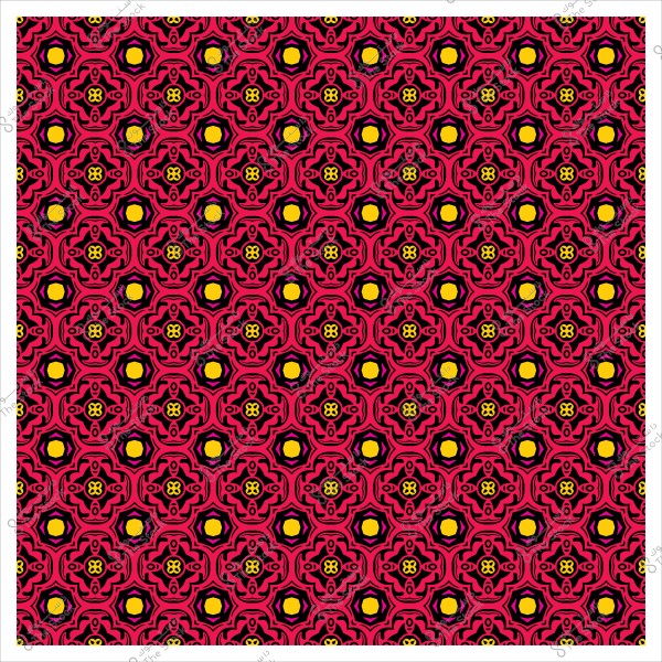 Geometric pattern design with repetitive pink and yellow decorations.