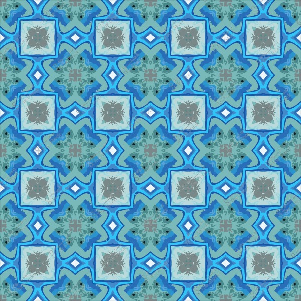 Blue geometric decorative pattern featuring square shapes and eight-pointed stars.