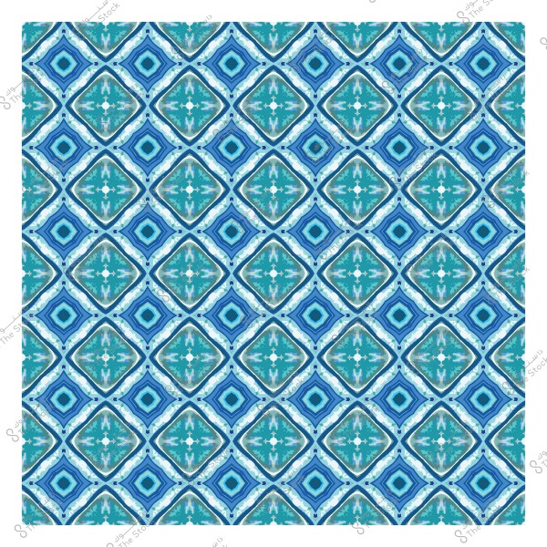 نمط هندسي بألوان زرقاء وخضراء مع أشكال ماسية متكررة.