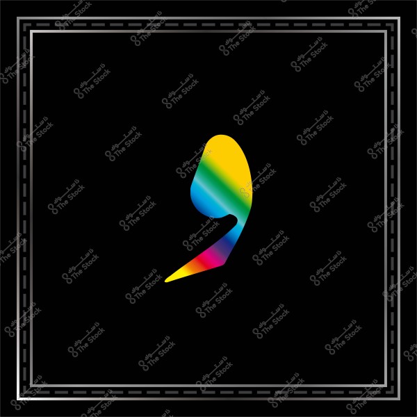 Semicolon with rainbow gradient colors on a black background with a decorative border.