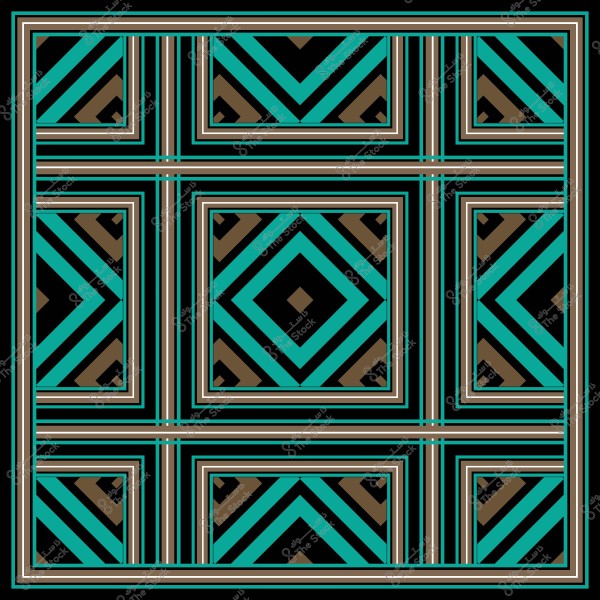 نمط هندسي بأشكال متكررة تحتوي على مربعات وأشكال مثلثة باللونين الأزرق والأسود والبني.