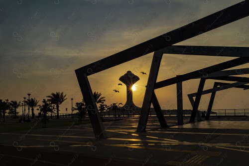 A shot of the water tower in the city of Khobar and the sky is clear at noon.