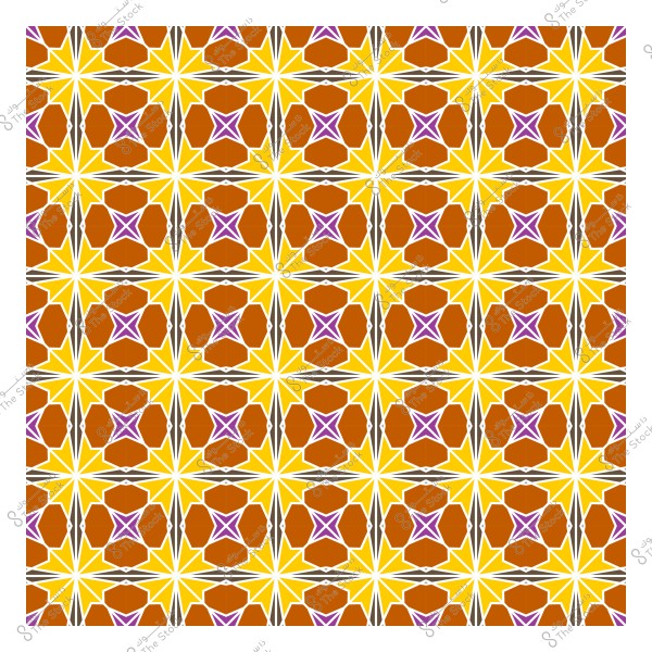 نمط هندسي ذو ألوان زاهية يتضمن أشكالاً متكررة باللون الأصفر والبني والبنفسجي.