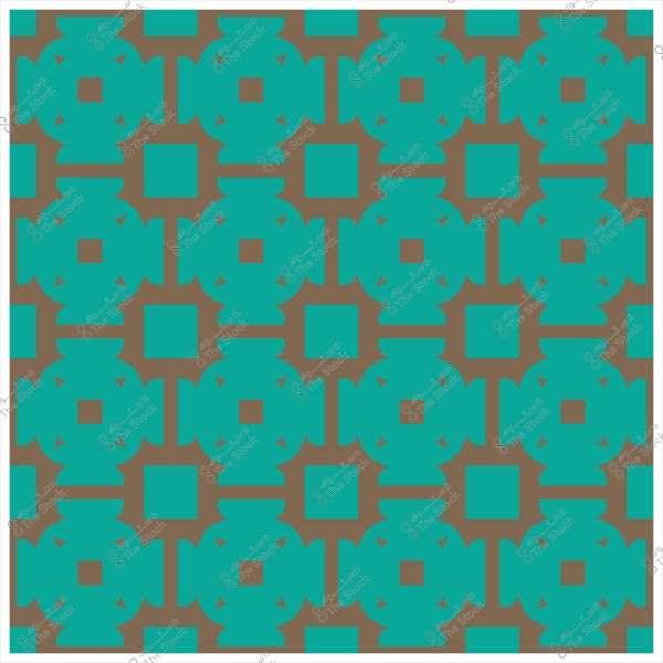 تصميم نمط هندسي مكون من أشكال مربعة وزخرفات متماثلة باللونين الأزرق الفيروزي والبني.