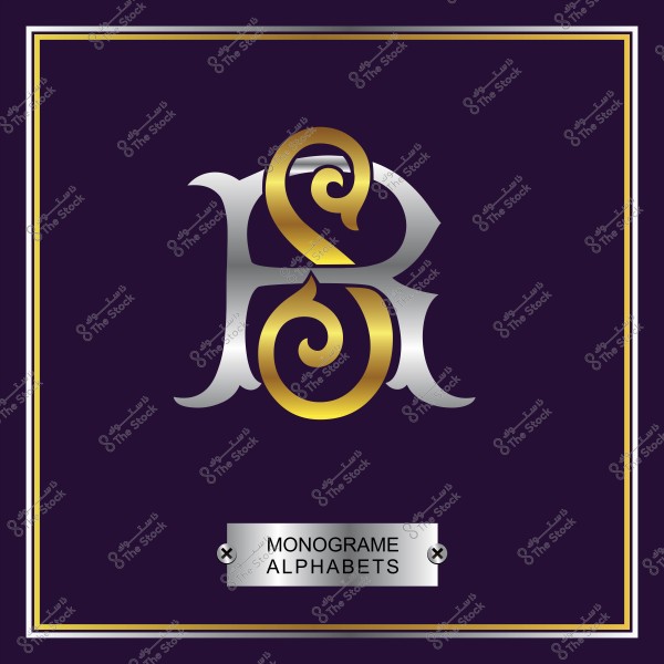 تصميم حرف \"R\" بأسلوب مونوغرام باللونين الفضي والذهبي على خلفية داكنة.