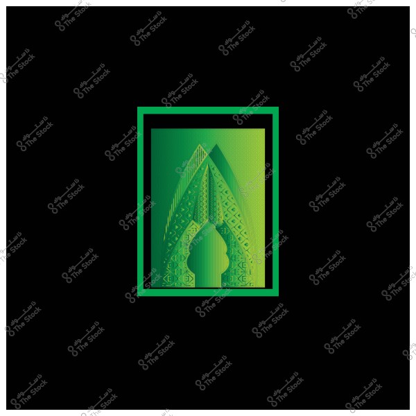 تصميم هندسي مستوحى من العمارة الإسلامية بألوان خضراء وزخارف تقليدية