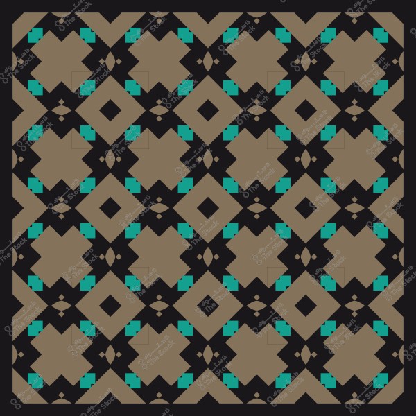 نمط هندسي تقليدي بظلال بنية وزرقاء على خلفية سوداء.