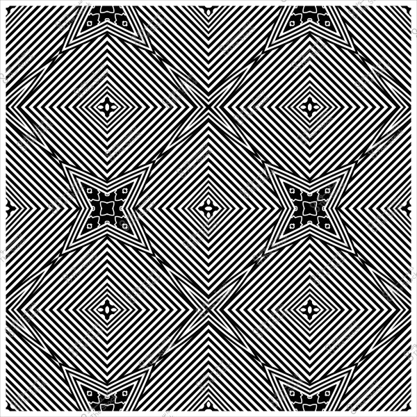 نمط هندسي أبيض وأسود بخطوط متقاطعة وأشكال نجمية.