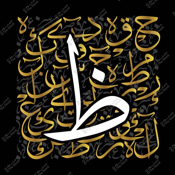 صورة تحتوي على تصميم فني لحرف "ظ" باللغة العربية بخط كبير أبيض اللون, محاط بخطوط فنية باللون الذهبي على خلفية سوداء. تضيف هذه الحروف الجانبية لمسة جمالية معقدة وتبرز الحرف المركزي بشكل واضح.

-
