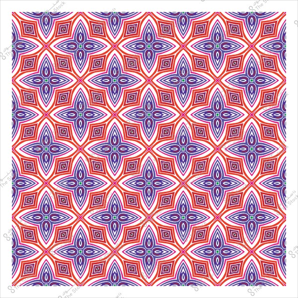 نمط هندسي ملون يتكون من أشكال متماثلة باللونين الأحمر والأزرق مع تفاصيل بيضاء.