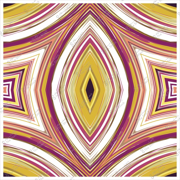 تصميم هندسي بألوان زاهية تشمل البنفسجي والأصفر والبرتقالي, يشبه الأنماط القبلية.