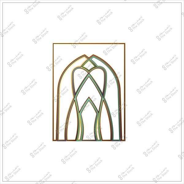 تصميم هندسي ملون بشكل خطوط متشابكة داخل مستطيل.