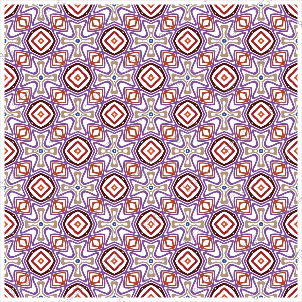 نمط هندسي متكرر بأشكال ماسية ونجومية بألوان الأحمر والبنفسجي والقليل من البيج.