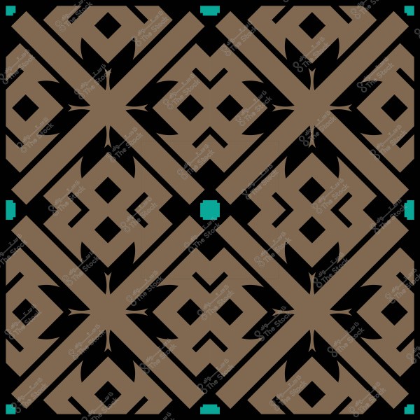 نمط هندسي مزخرف بالأشكال المربعة باللونين البني والأسود, يتخللها خطوط متقاطعة متناظرة مع نقاط باللون الفيروزي.