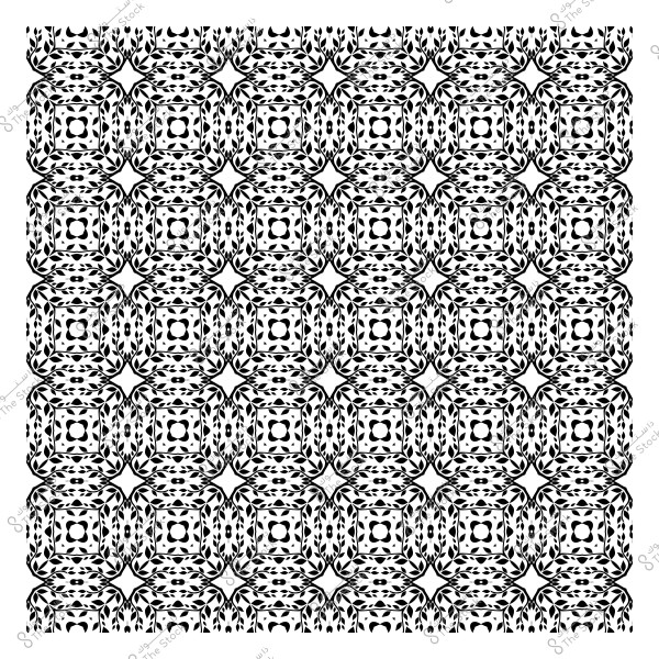 نمط هندسي أبيض وأسود مكون من أشكال متكررة تخلق تأثيرًا بصريًا معقدًا.