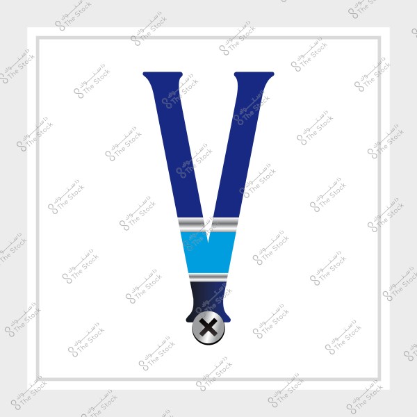 تصميم حرف V بألوان زرقاء وقاعدة مربعة فيها علامة X.